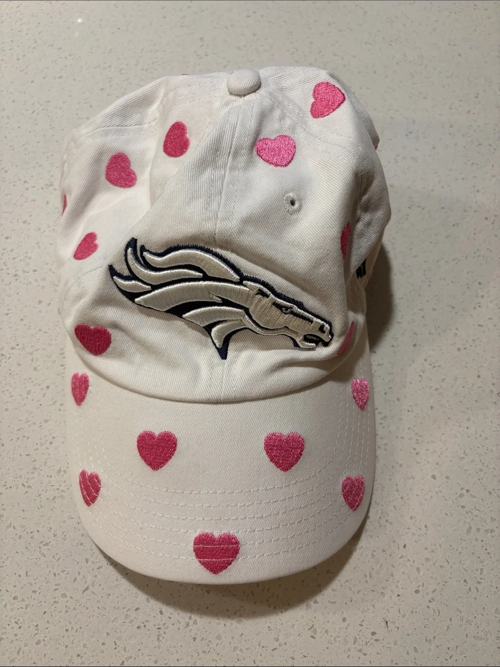 NFL White Hat with Pink Hearts and Denver Broncos Logo